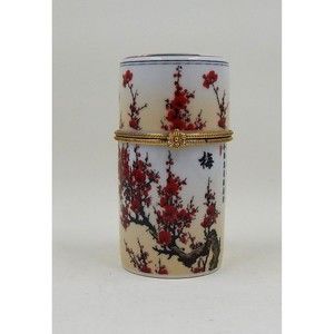 Famille-Rose Porcelain Plum Blossoms Painted Toothpick Holder Trinket Box